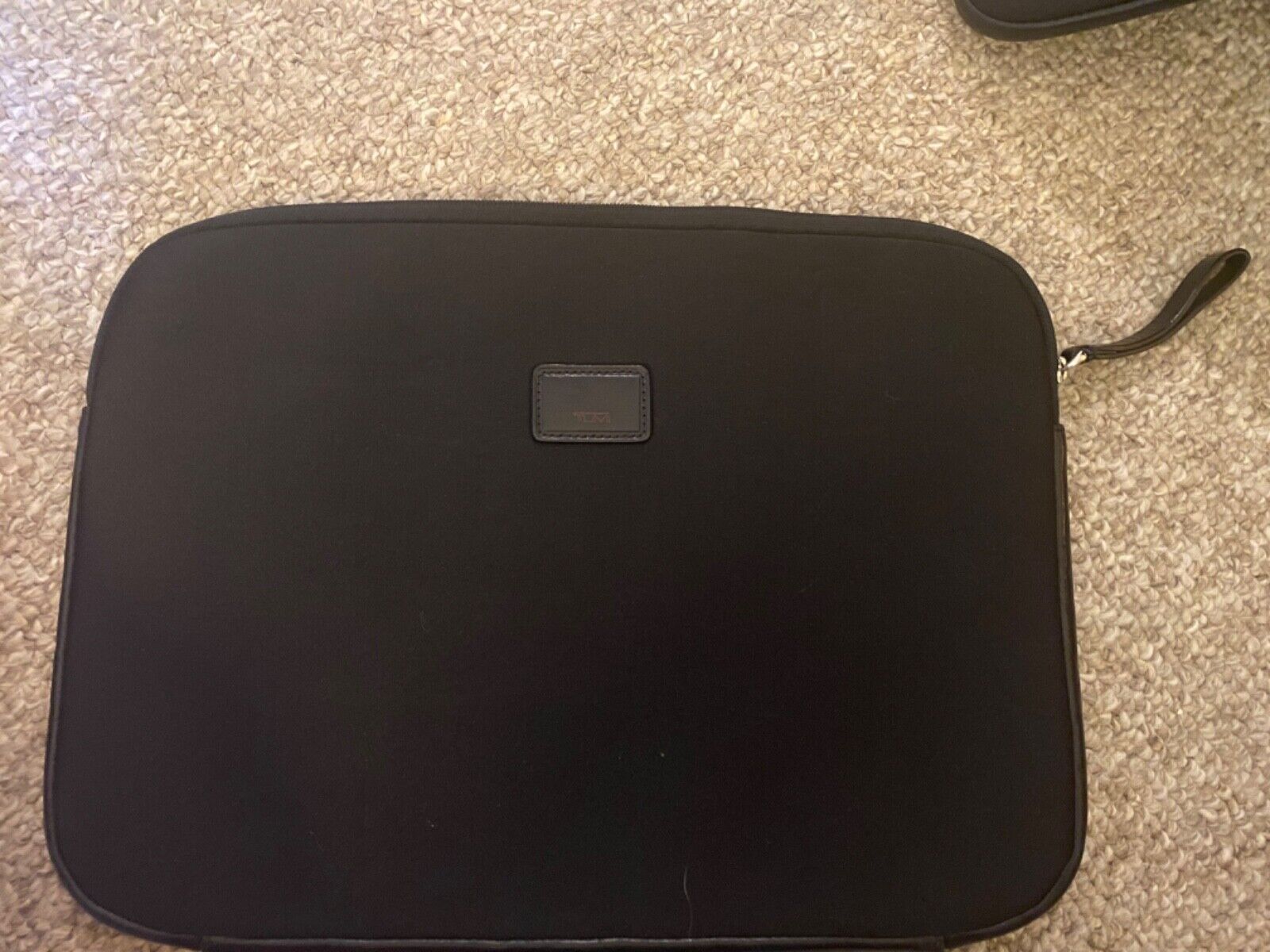 TUMI Black Neoprene Leather Trim Zip Closure Laptop Case NWOT