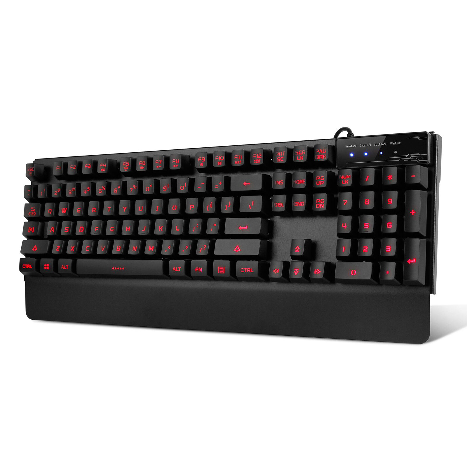 Gaming Keyboard with 3 Color LED Backlit, USB Wired Keyboard with Wrist Rest
