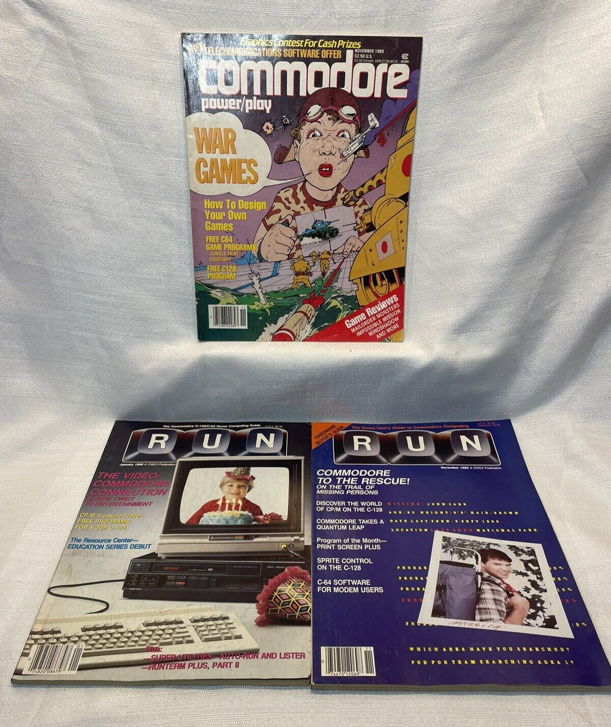 Commodore Power / Play Magazines & 1986 RUN Magazines (2) Vintage Nov 1985