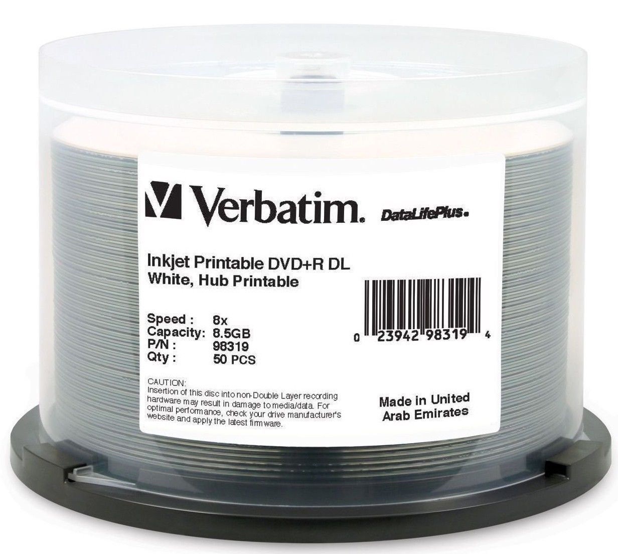 100 VERBATIM 98319 DVD+R DL 8.5GB 8X DataLifePlus White Inkjet Printable 2x50pk