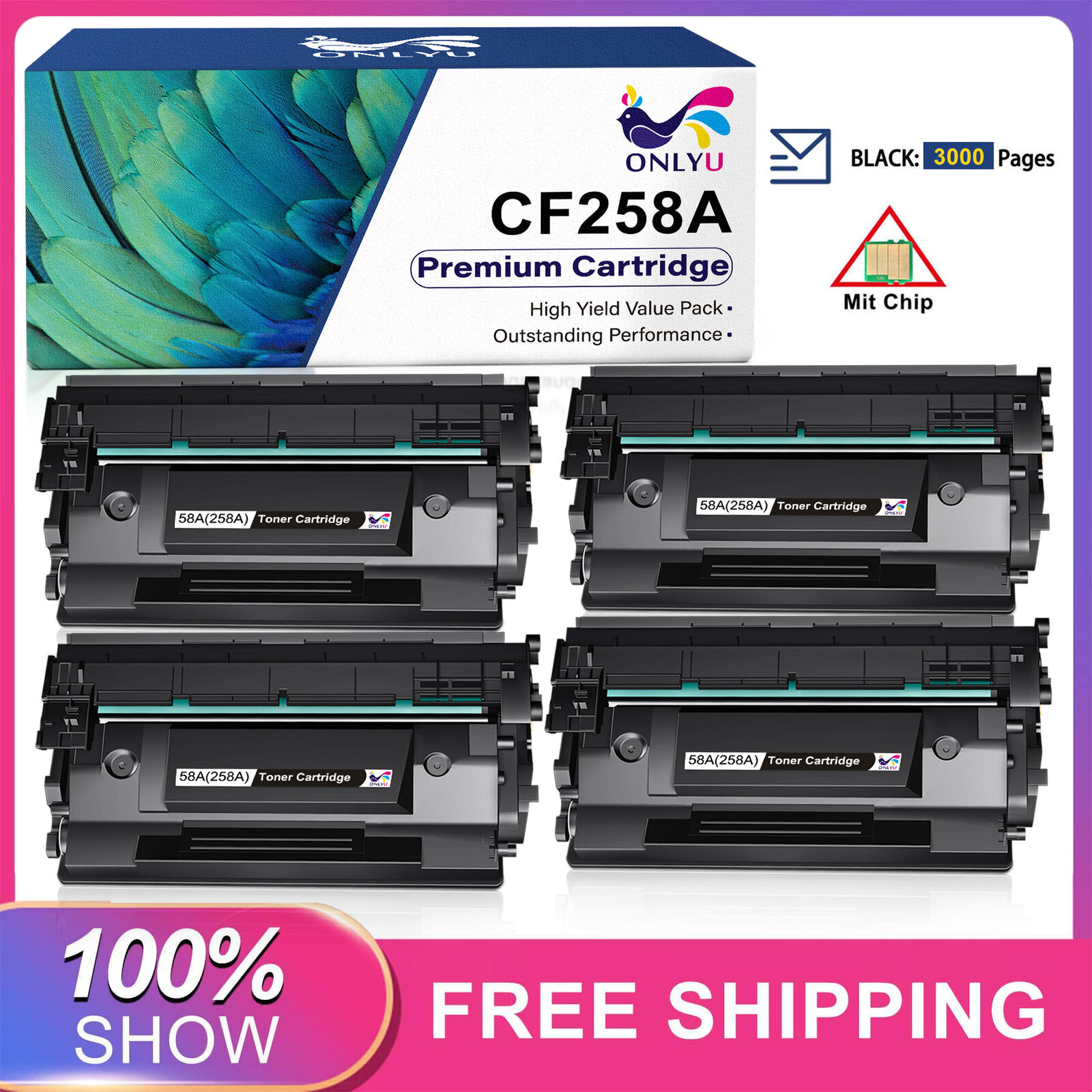 4x Toner Cartridge replacement for HP CF258A With Chip LaserJet M304 M406 M430