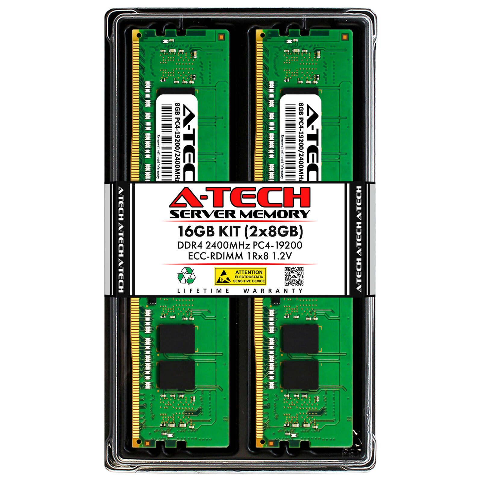 A-Tech 16GB 2x 8GB 1Rx8 PC4-19200R DDR4 2400 MHz ECC REG RDIMM Server Memory RAM