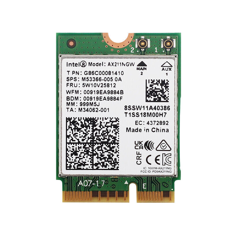 WiFi 6E Wireless Card Intel AX211NGW M.2 CNVio2 Bluetooth 5.2 Tri-Band 5400Mbps