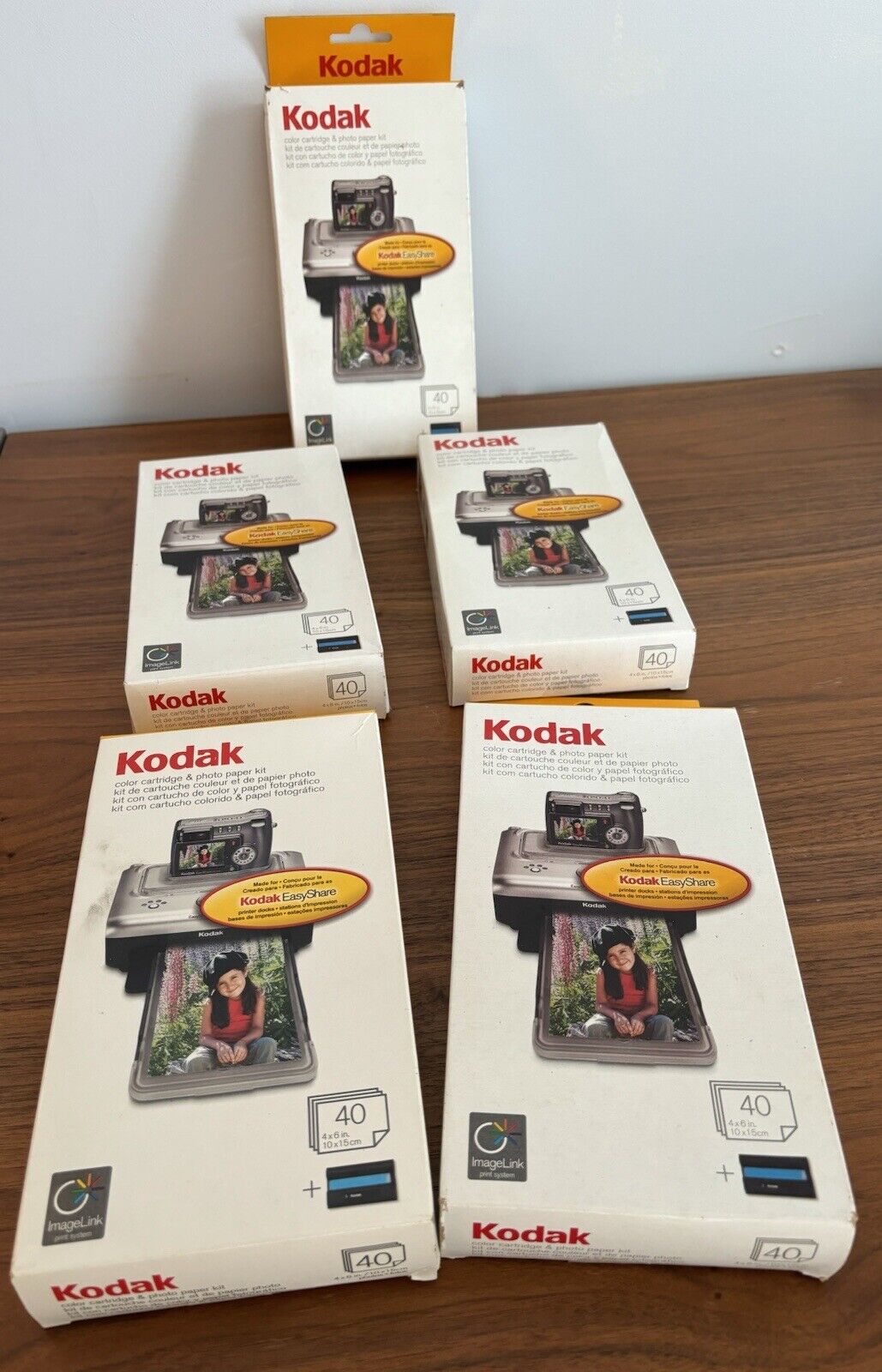 Lot Of 5 Kodak EasyShare PH-40 Color Cartridge & Photo Paper Kits