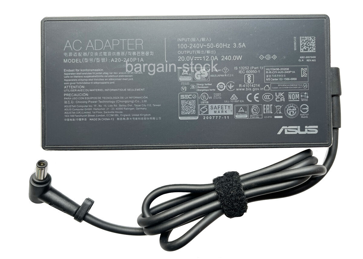 20V 12A 240W A20-240P1A AC Adapter Charger For ASUS ROG Strix G17 G713 G713QR
