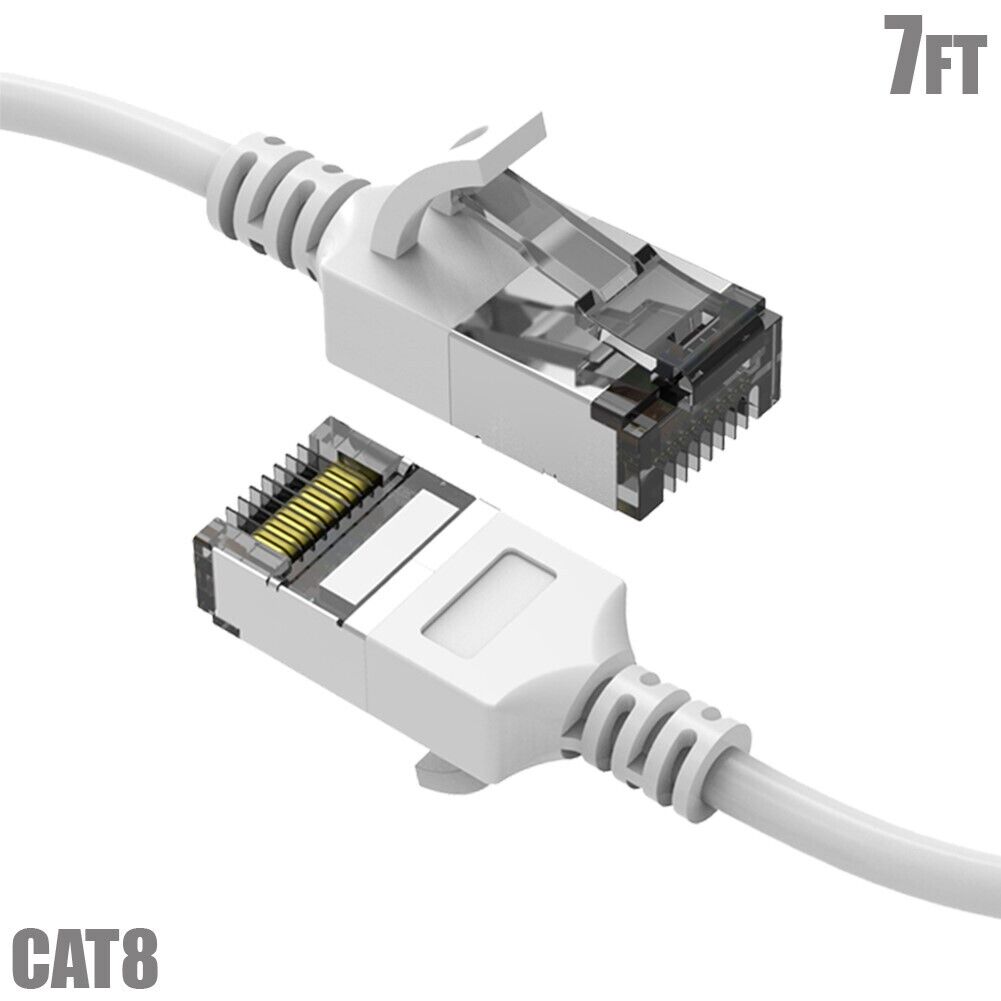 7FT Cat8 RJ45 Network LAN Ethernet U/FTP Shielded Patch Cable Slim 30AWG White