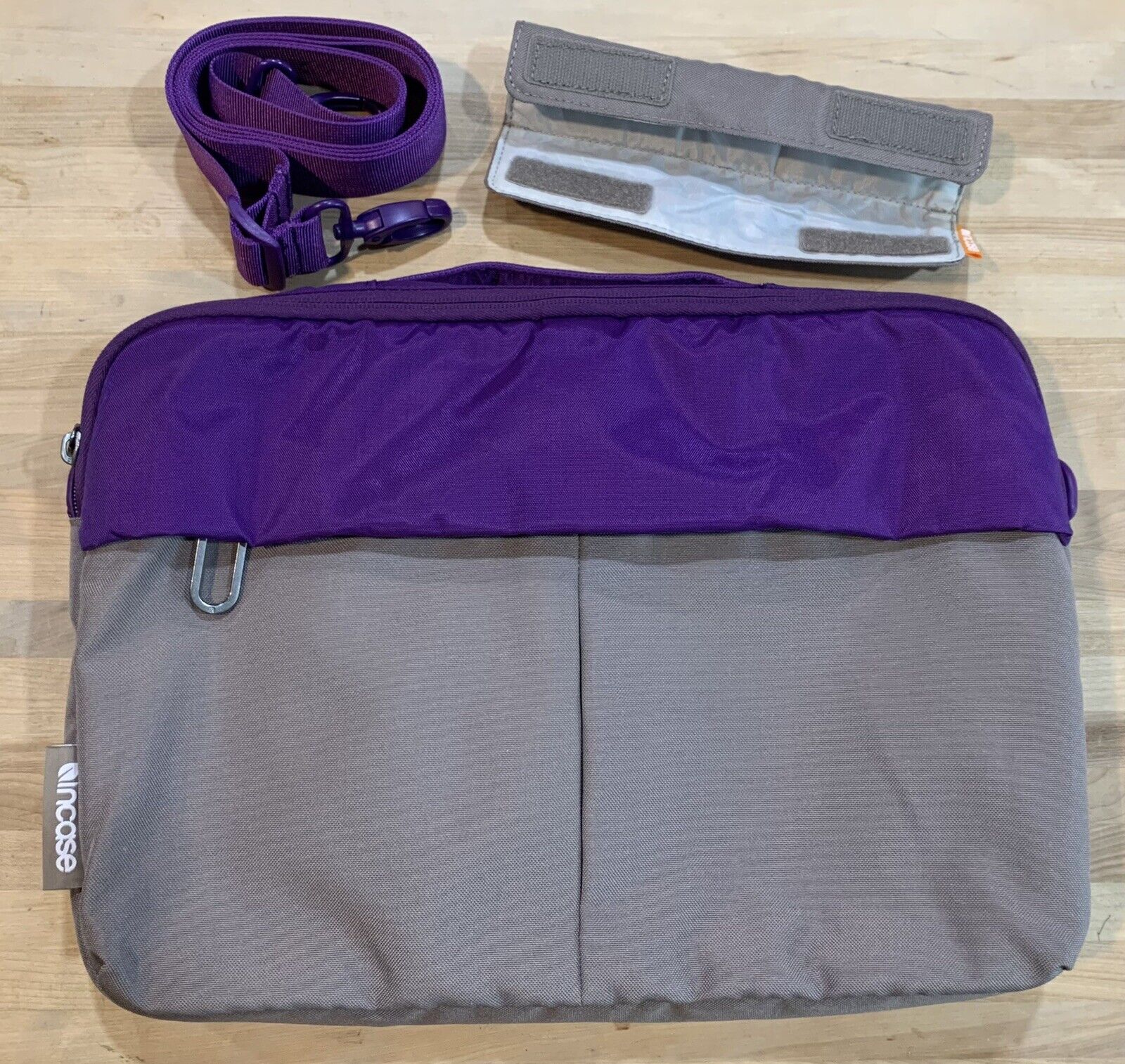 Incase Padded Laptop Bag - Multi Pocket Purple and Gray - Padded Shoulder Strap 