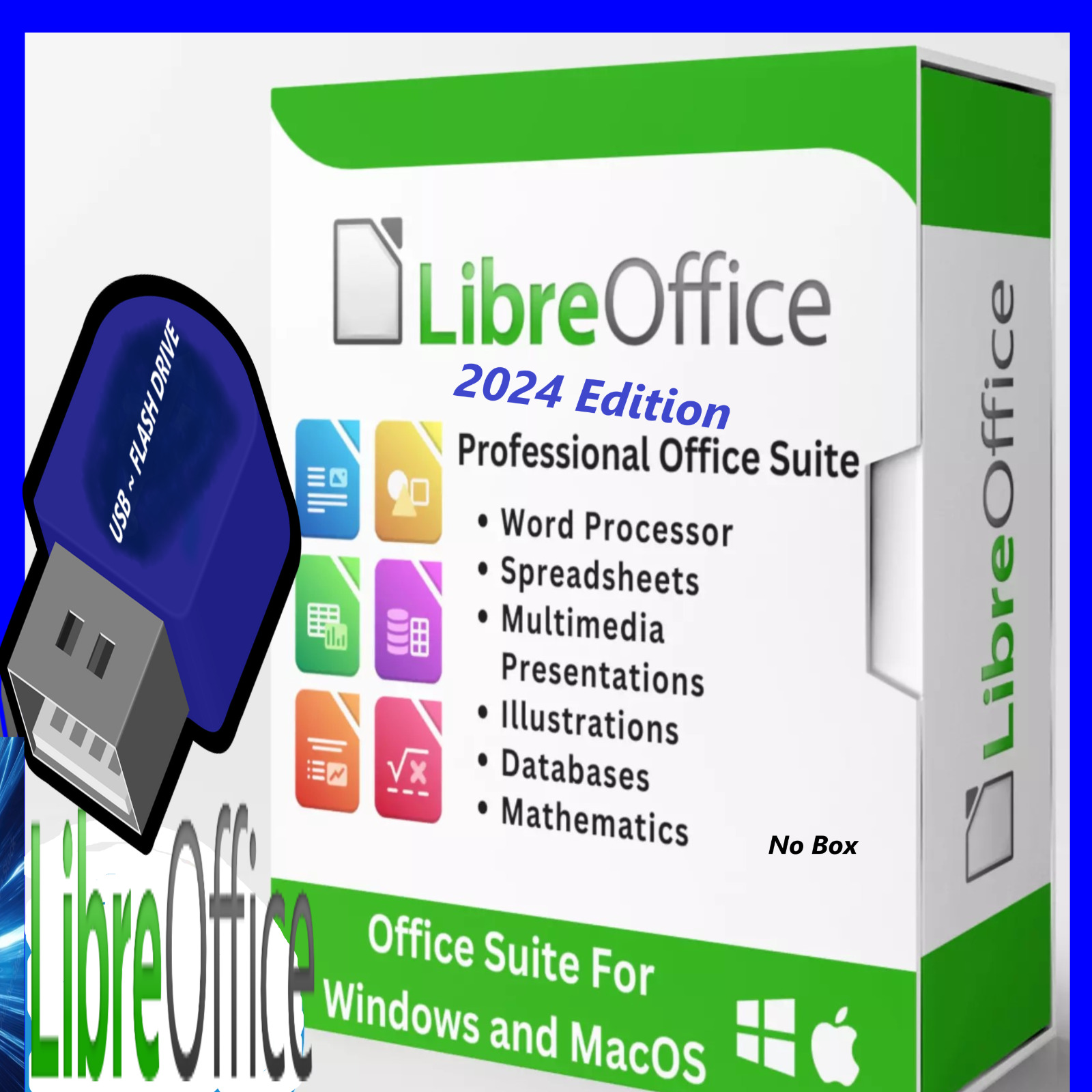Libre Office 2024 ~ Pro Edition USB Spreadsheets ~ Windows & MAC Software Suite