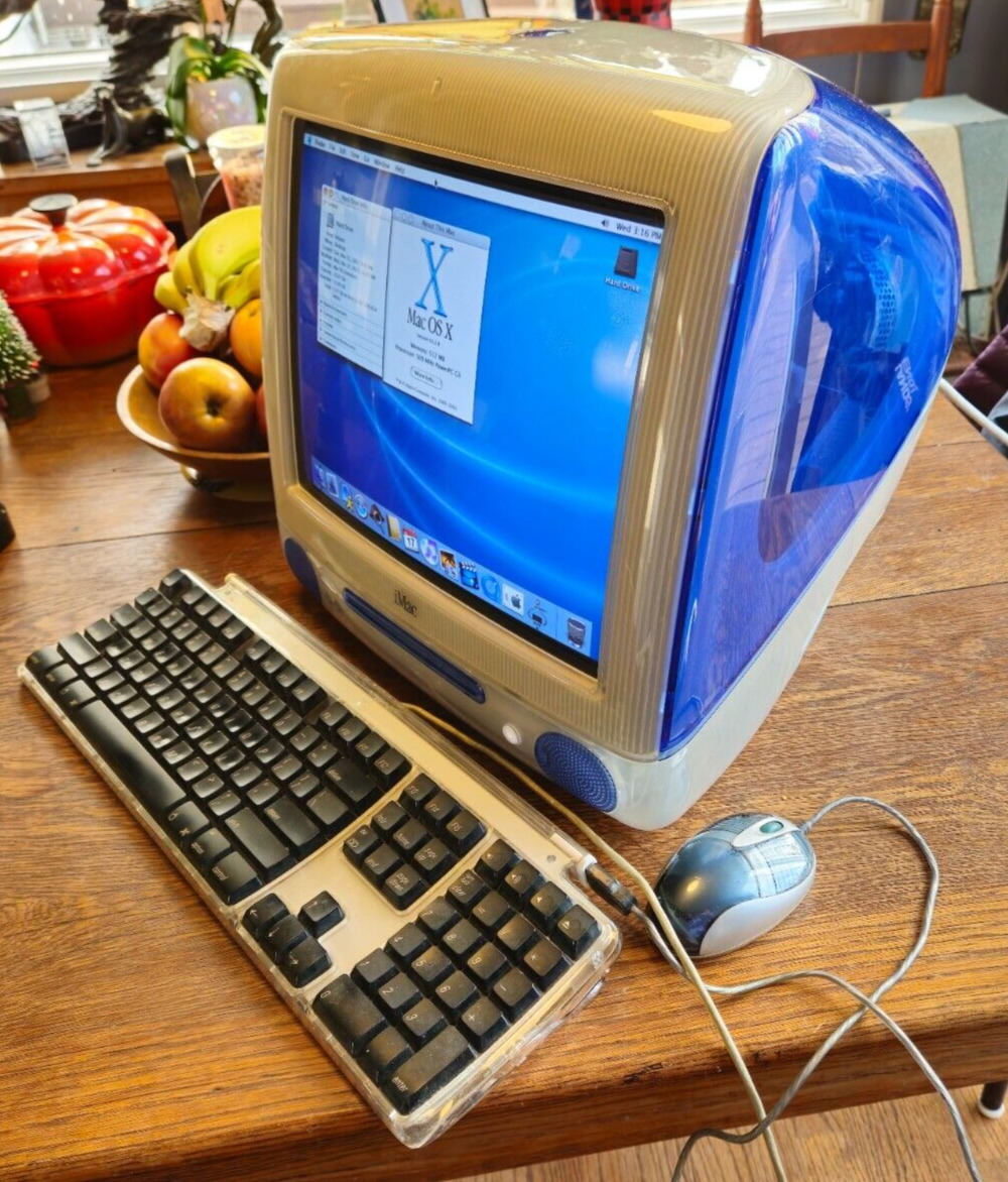 Vintage Apple iMac G3 Blueberry Blue M5521 Power PC Mac Macintosh Computer Works