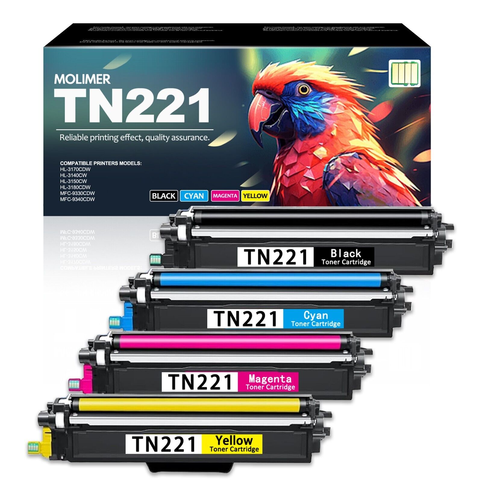 High Yield TN221 Toner Replacement for Brother TN221 MFC 9340cdw(1BK/1C/1M/1Y)