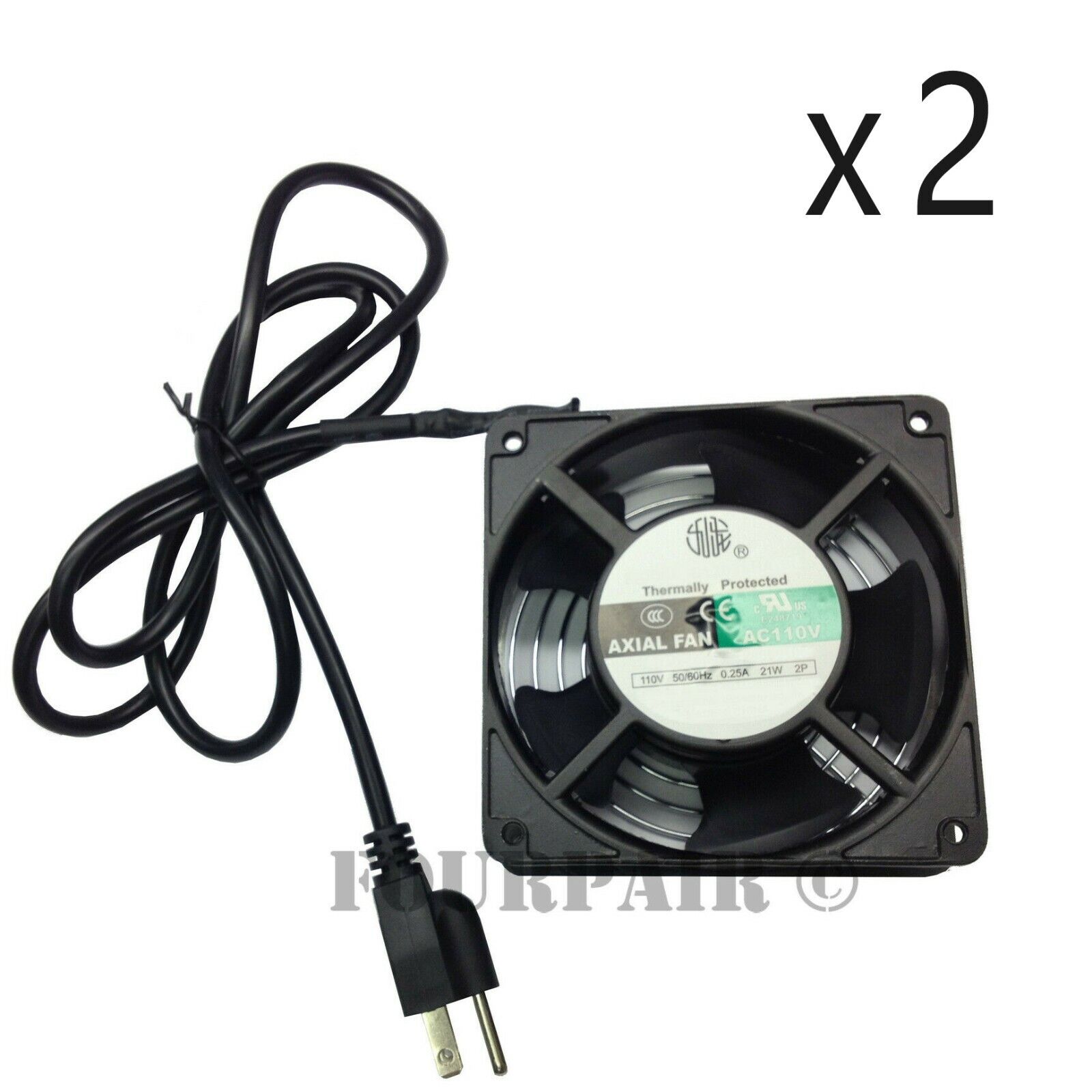 2 Pack Lot - 120mm DJ Rack Case Server Cabinet 110V Plug Metal Axial Cooling Fan