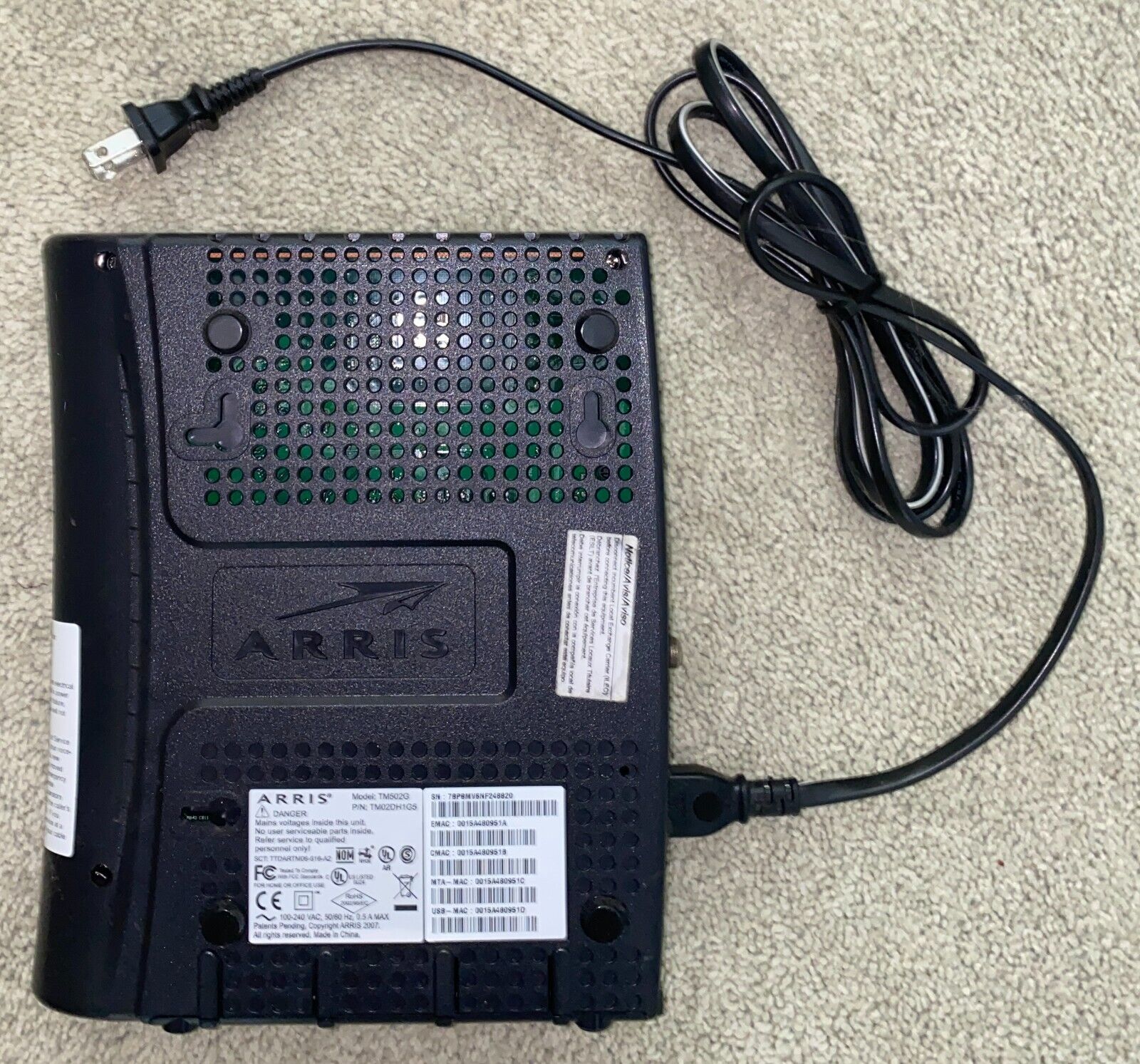 ARRIS Cable Modem with Telephony Model - TM502G Part Number - TM02DH1G5