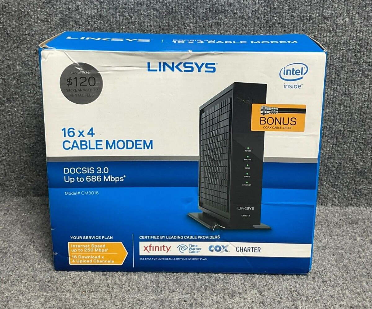 Linksys CM3016 16x4 Cable Modem DOCSIS 3.0 Up to 686 Mbps in Black *