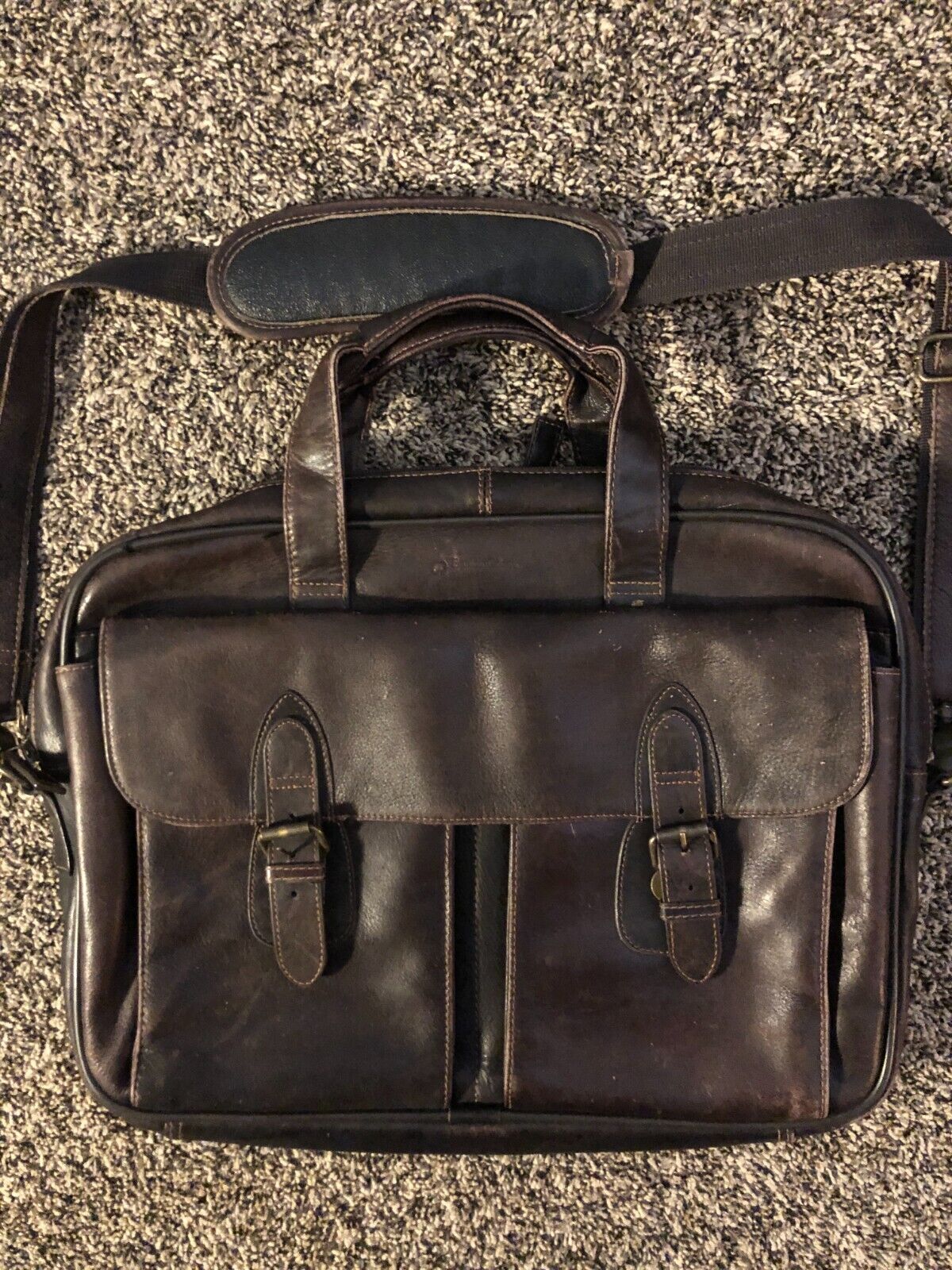 Franklin Covey Genuine Leather Brown Laptop Briefcase Organizer Messenger Bag