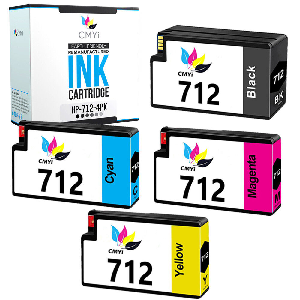 4 Pack Ink Cartridges for HP 712 fits DesignJet Studio T210 T230 T250 T630 T650