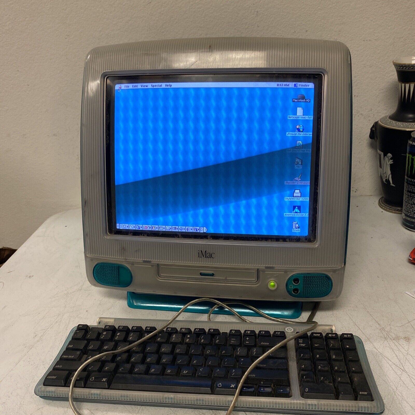 1998 Apple iMac G3 Teal Vintage Apple I MAC all in One Computer Powers On