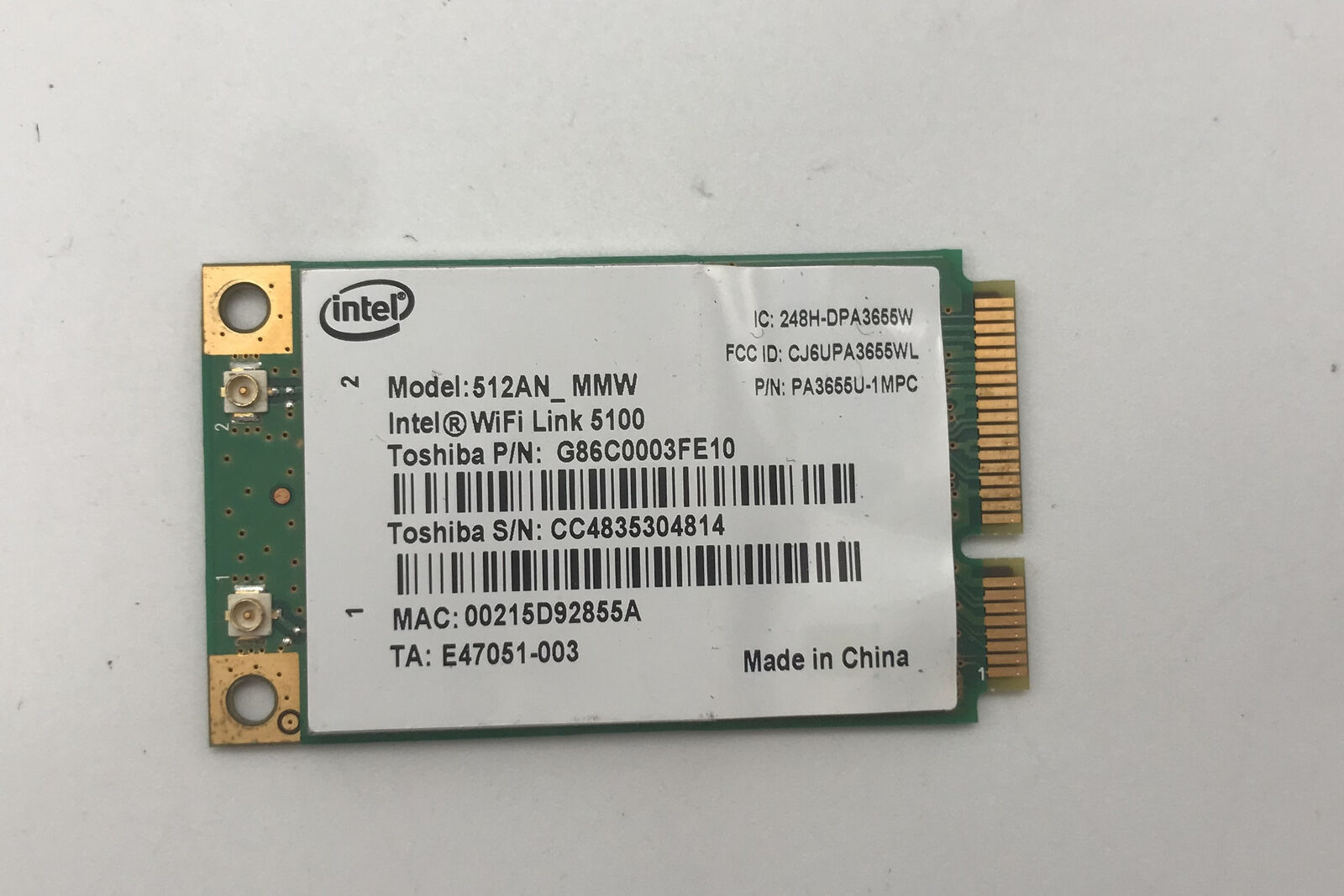 OEM Intel WiFi Link 5100 Model 512AN_MMW for Toshiba Satellite PRO S300-S2503