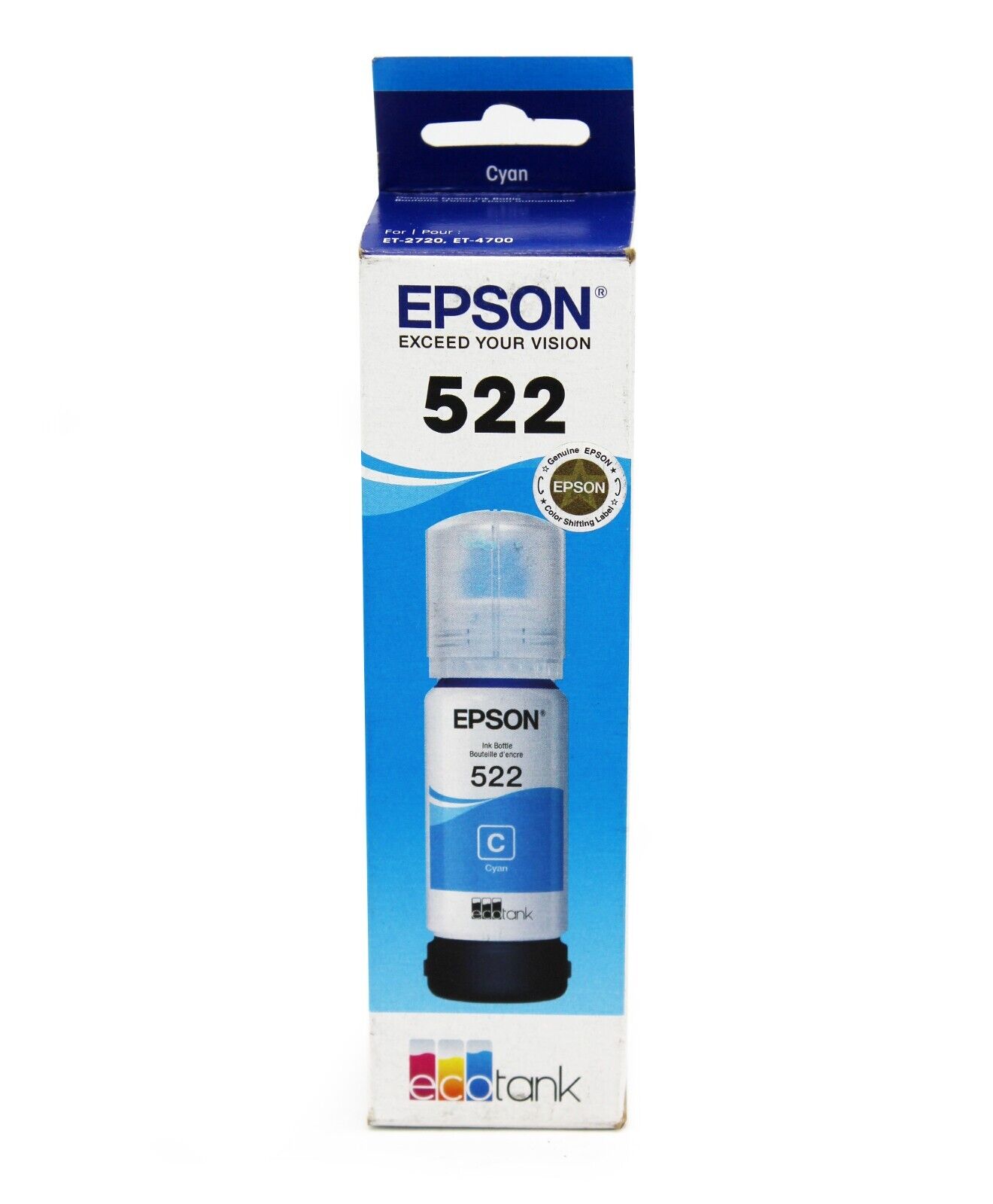 Genuine Epson T522 Cyan Standard Yield Ink Bottle (T522220-S) - 01/2024