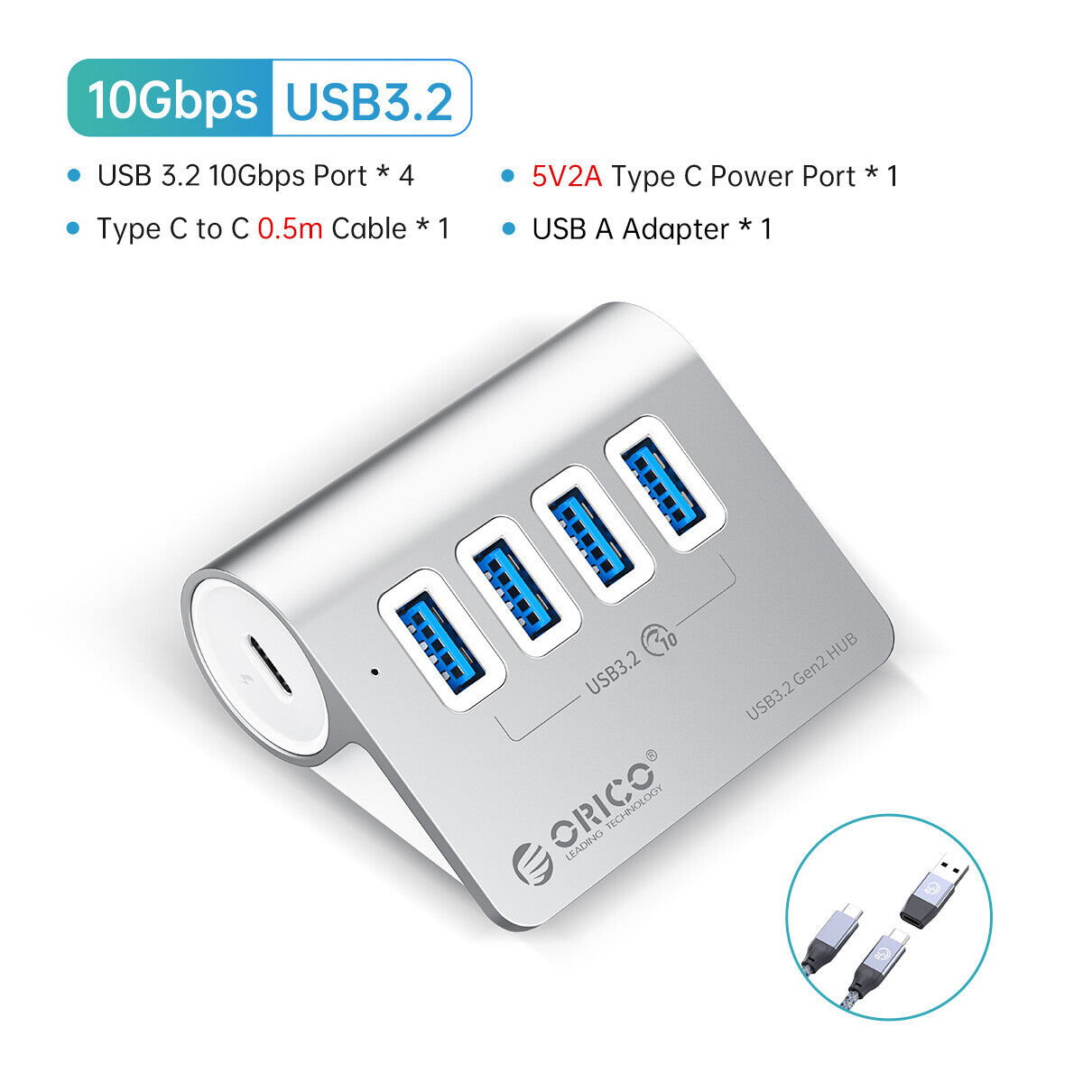 ORICO 7 Ports USB 3.2 HUB Gen 2 10Gbps Type C Hub Powered For Laptop Macbook Pro
