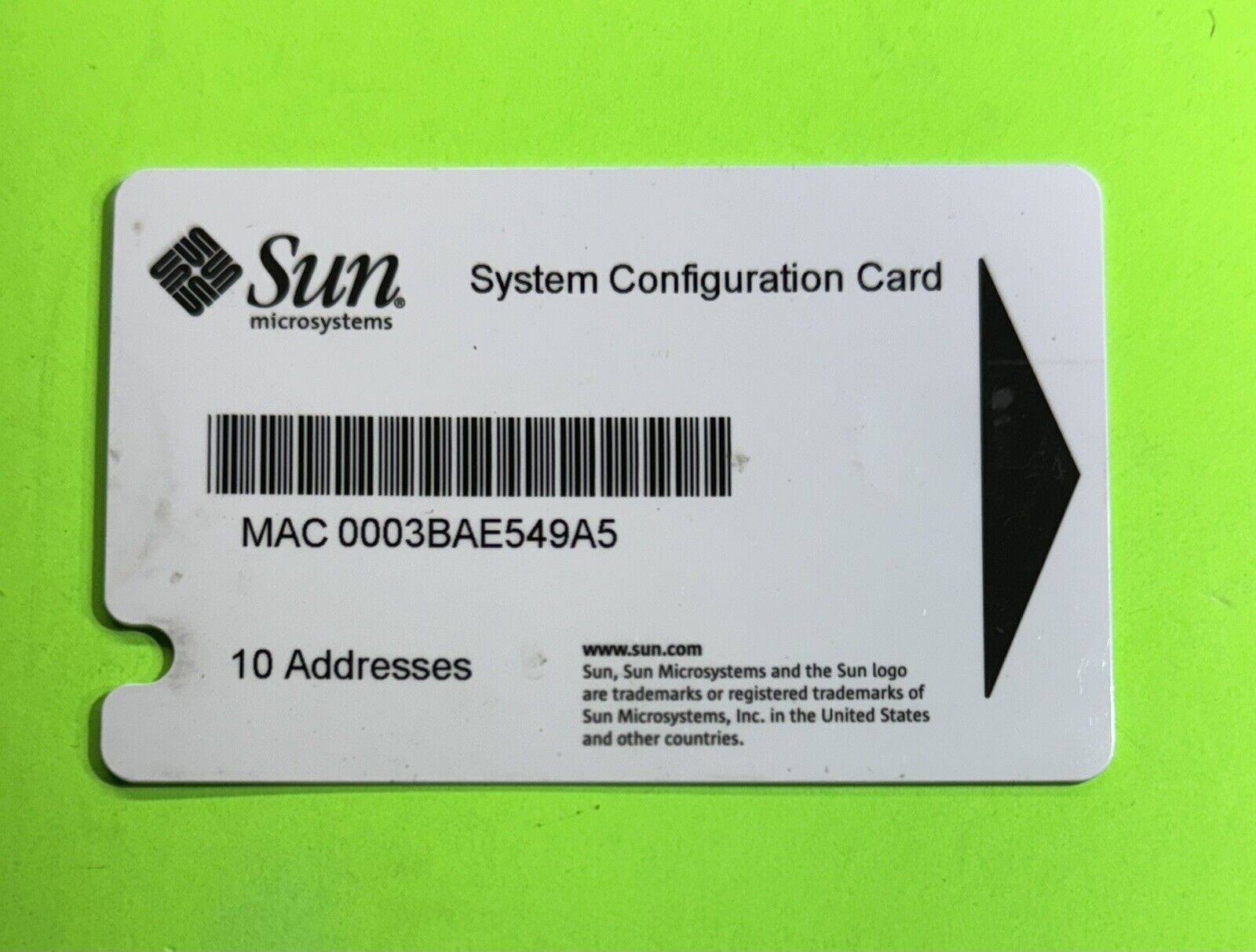 Sun 370-5155 System Configuration Card, Sun Fire V440, Sun Fire V240, Tested