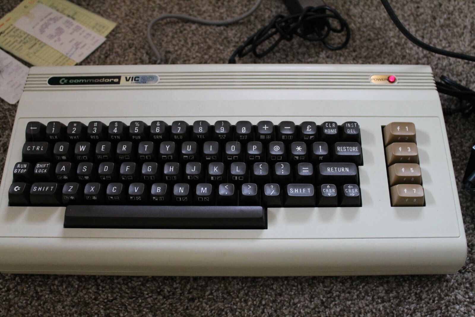 Working Commodore Vic 20 Computer with Power Supply, RF Adapter Box, & Paperwork