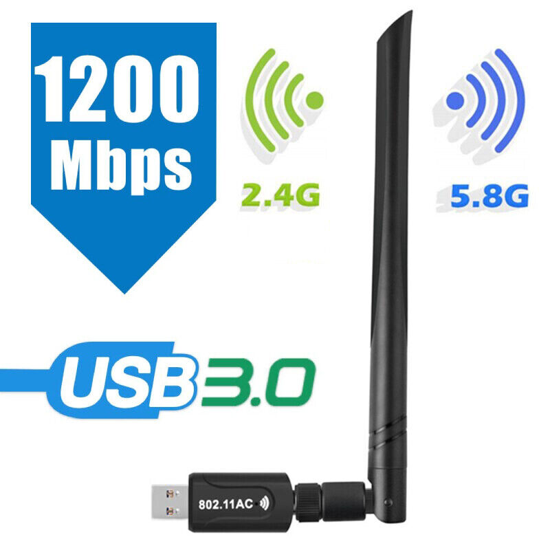 1200Mbps Wireless USB Wifi Adapter Dongle Dual Band 2.4G/5GHz w/Antenna 802.11AC