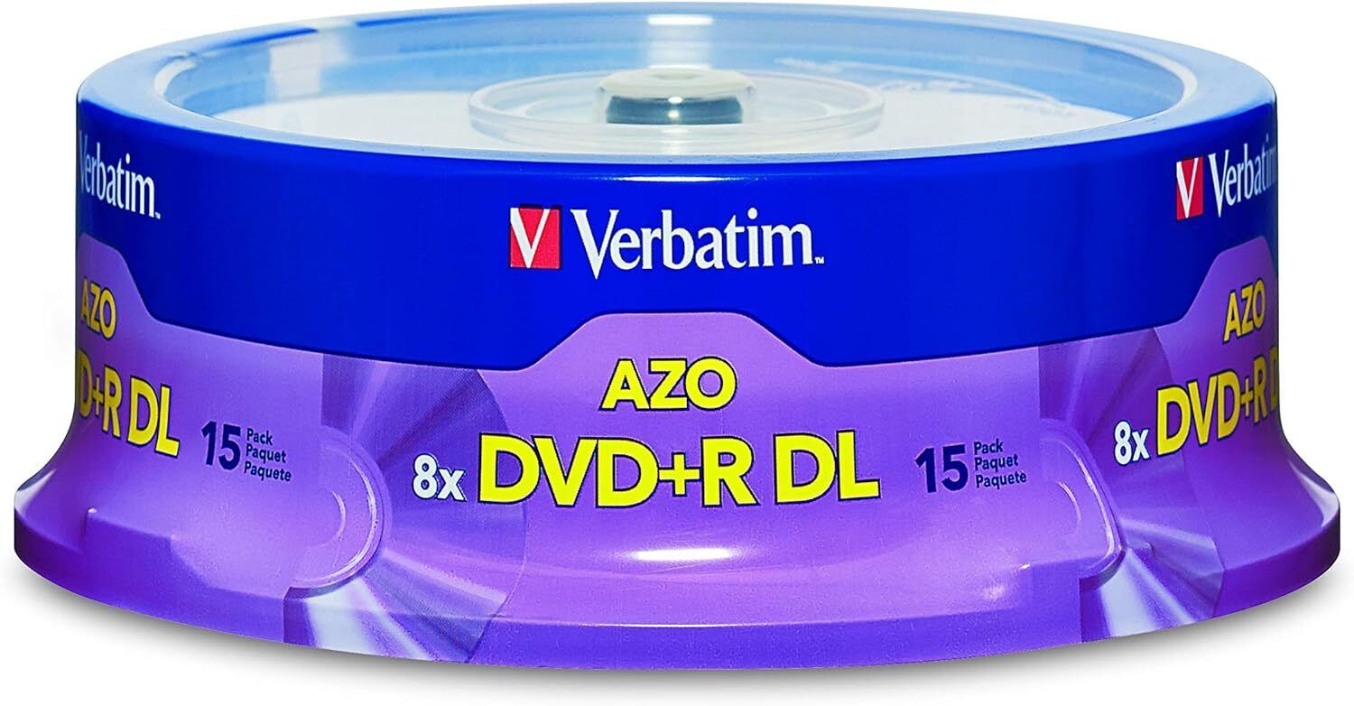 Verbatim DVD+R DL 8.5GB 8X AZO with Branded Surface Blank Recordable DVDs