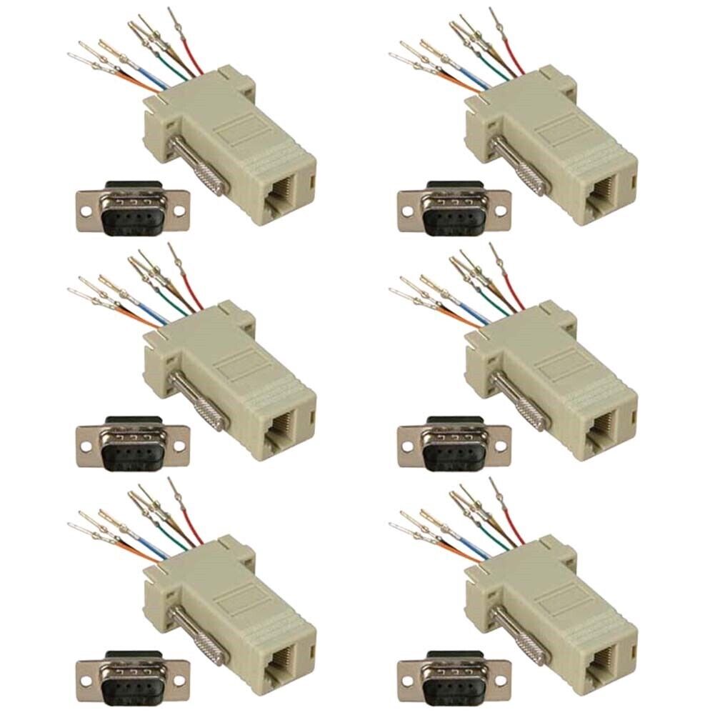 6 Pcs DB9 9-Pin Serial RS232 Male to RJ45 Female Network Ethernet Adapter Ivory