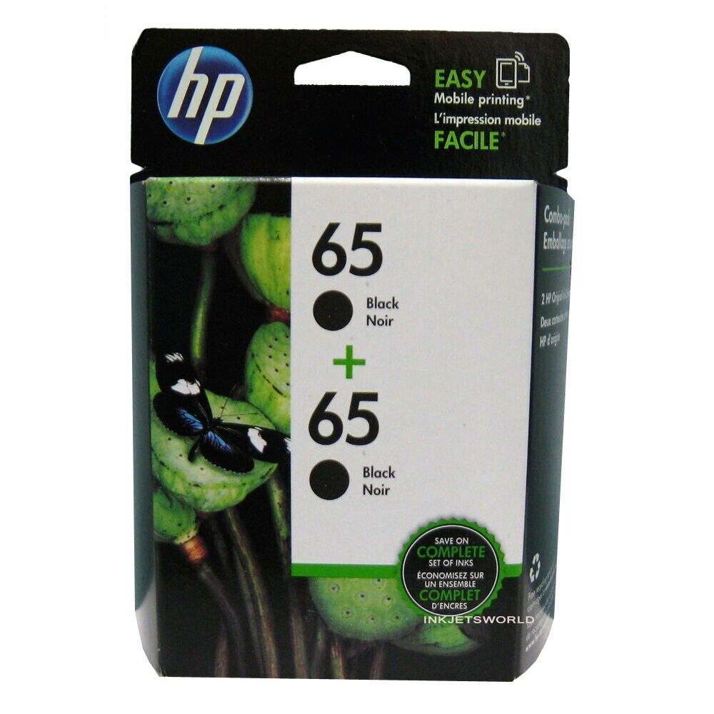 2psc HP #65 Black Ink Cartridges HP65 New Genuine