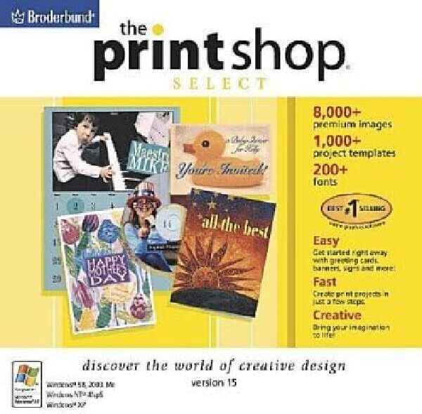 Print Shop Select 15 Pc Brand New Cd Rom Sealed In A Paper Sleeve XP