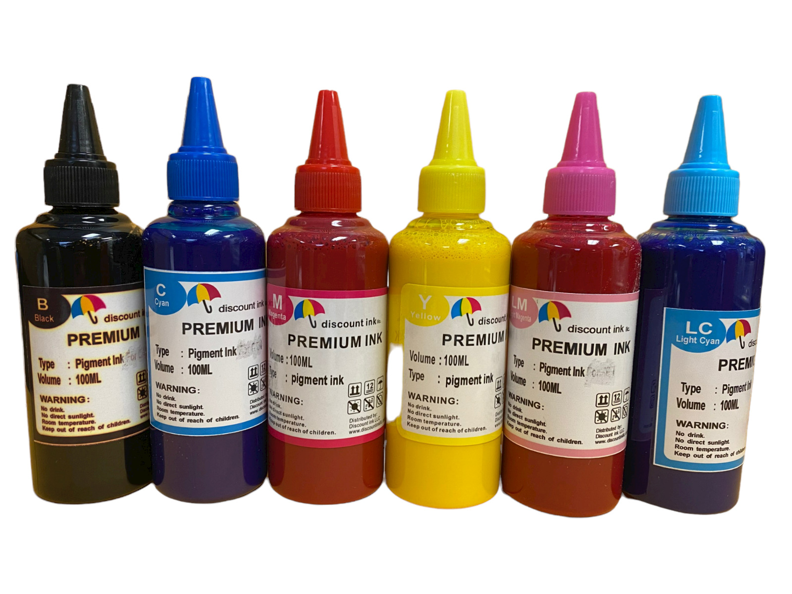 6 Bulk refill ink for Epson inkjet 6 colors 6x100ml BK/C/M/Y/LC/LM Pigment