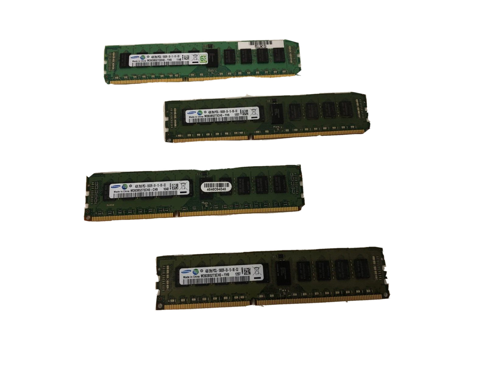 SAMSUNG 16GB 4X4GB 2RX8 PC3L-10600R M393B5273CH0-YH9 SERVER MEMORY RAM / VB-161
