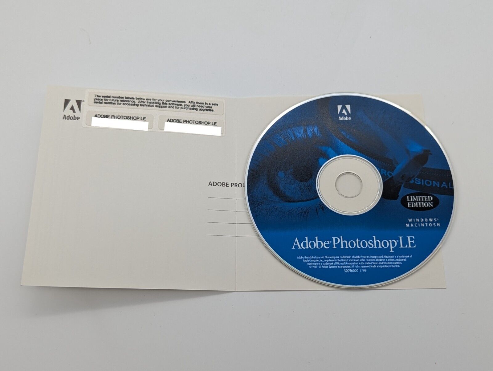Adobe Photoshop LE with Serial Number Photoshop Limited Edition 5.0 7/99 1999