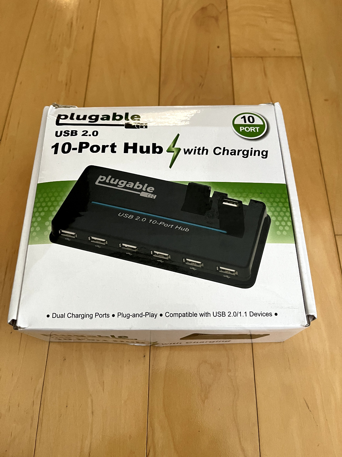 Plugable USB Hub, 10 Port - USB 2.0 with 20W Power Adapter & Two Flip-Up Ports