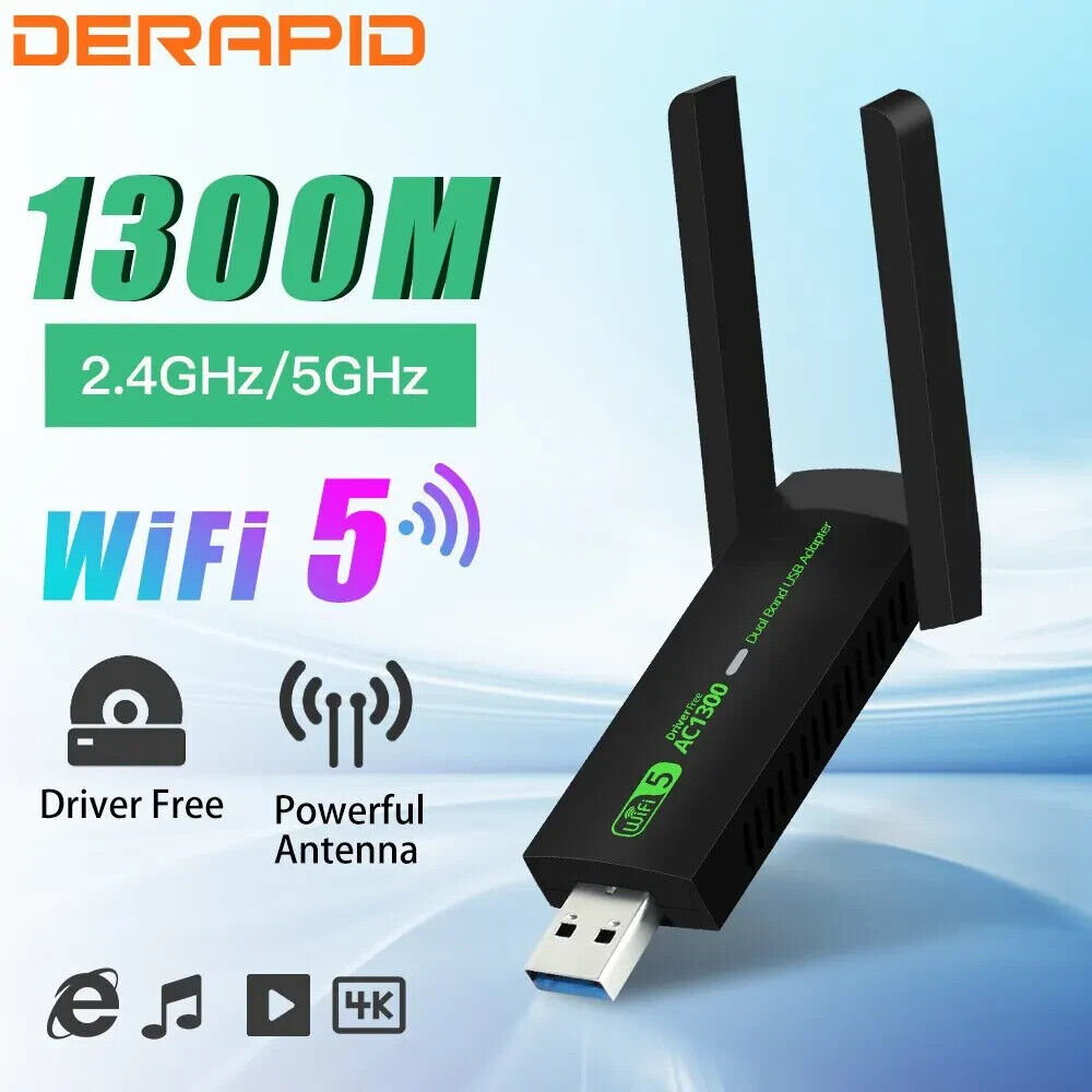 1300Mbps WiFi USB Adapter Dual Band 2.4G/5Ghz Wi-Fi Dongle 802.11AC Powerful Ant