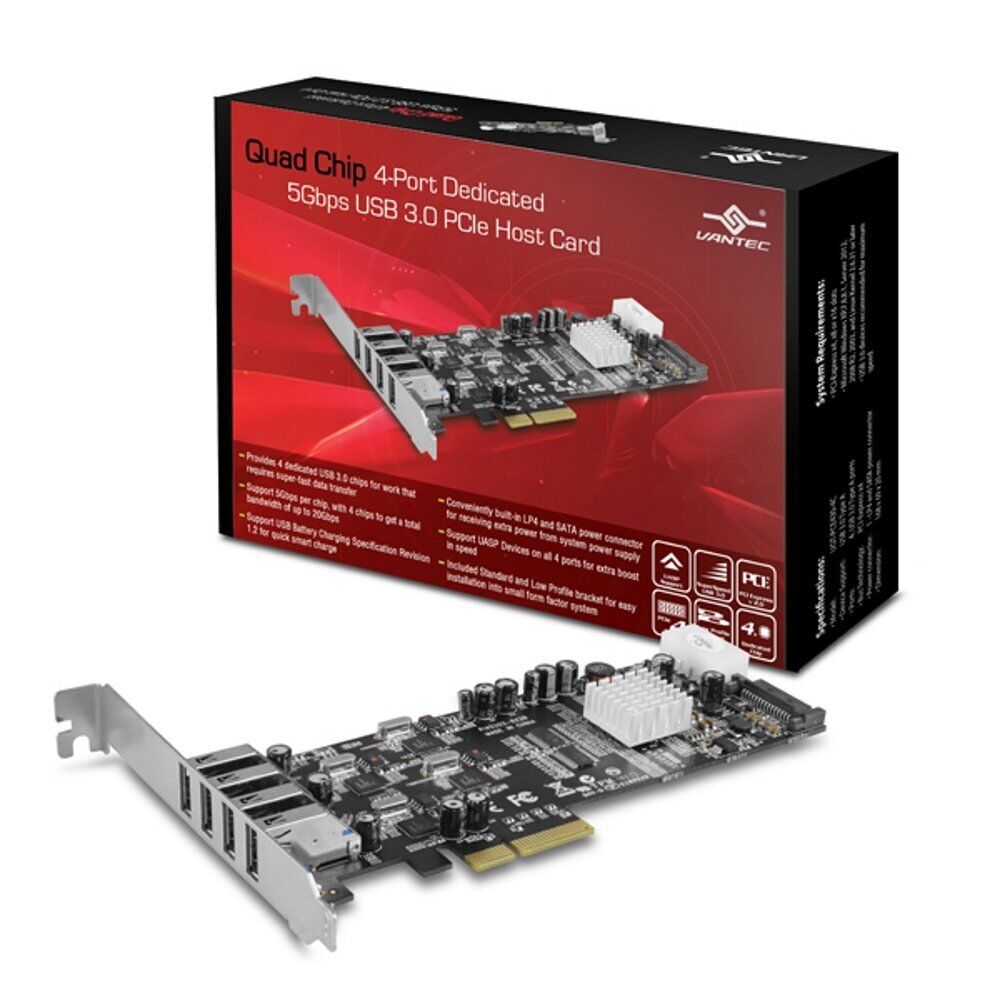 Quad Chip 4-Port Dedicated 5Gbps USB 3.0 PCIe Host Card (UGT-PCE430-4C)