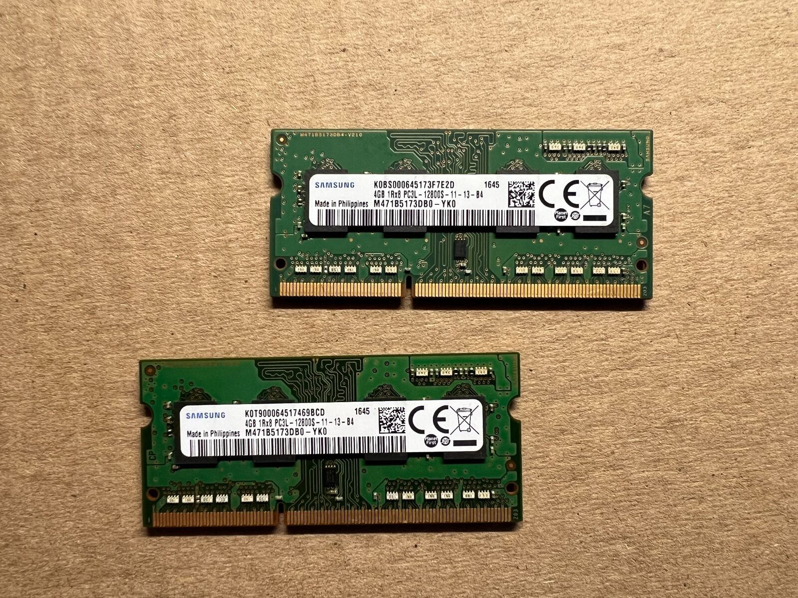 SAMSUNG 8GB (2X4GB) 1RX8 PC3L-12800S DDR3-1600MHZ RAM M471B5173DB0-YK0 V3-2(11)