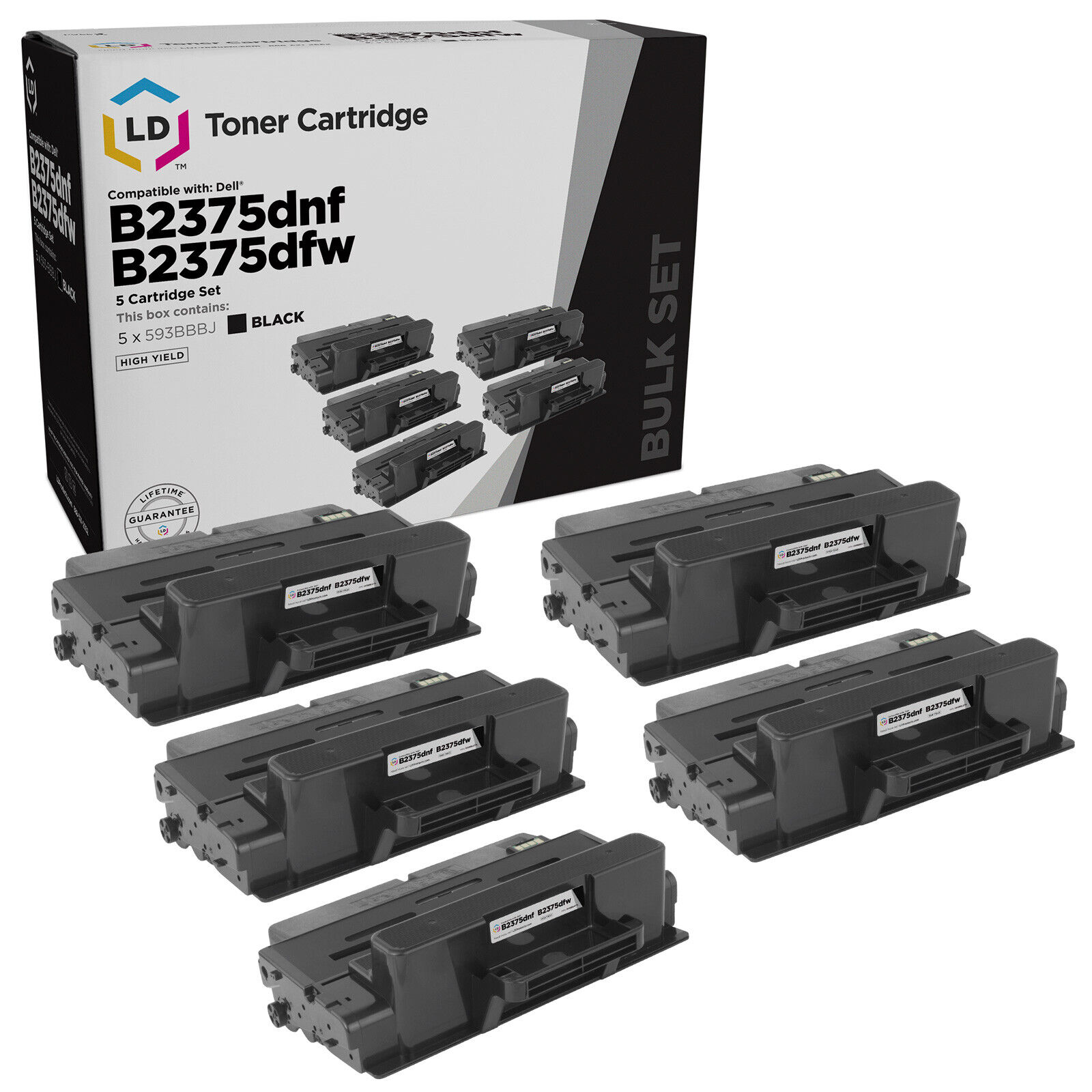 LD Compatible Dell 593-BBBJ 5PK Black Toner Cartridges for B2375dfw/B2375dnf
