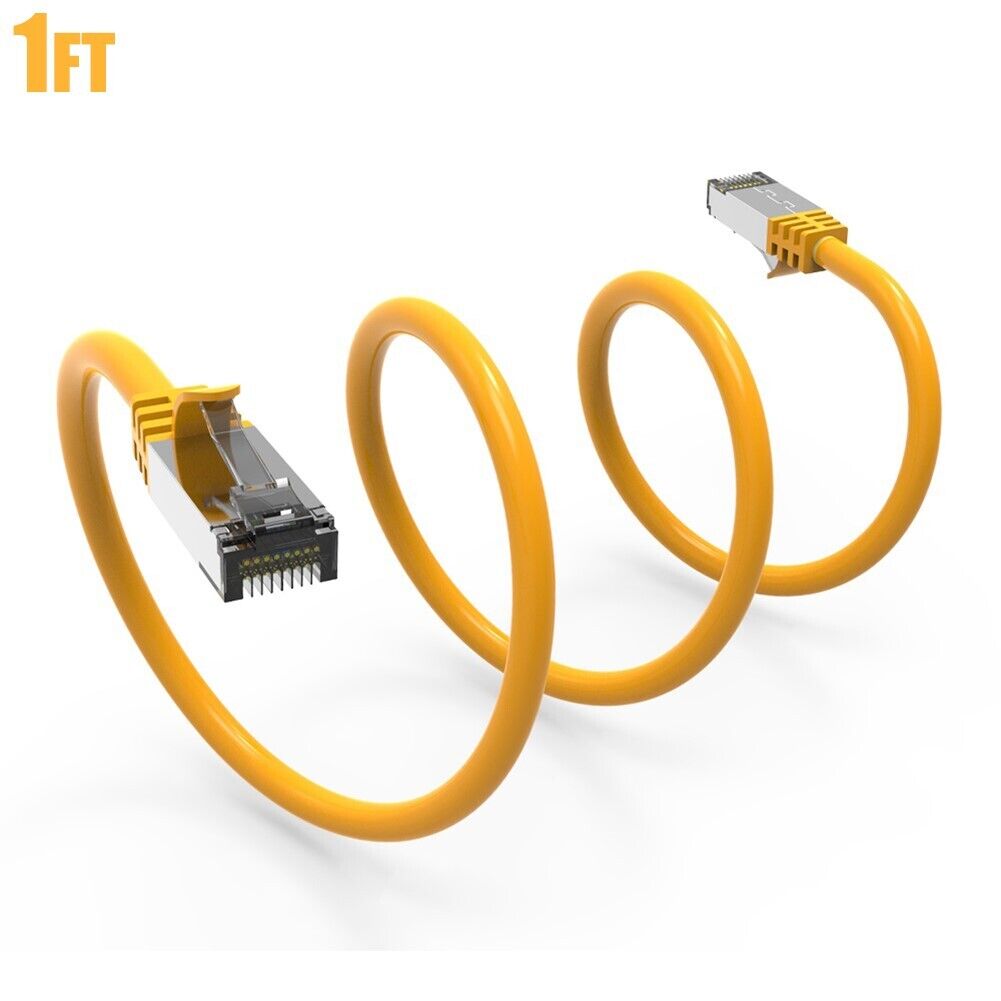 0.5-10FT Cat8 RJ45 Network LAN Ethernet SFTP Shield Cable 2GHz 40G 26AWG Yellow