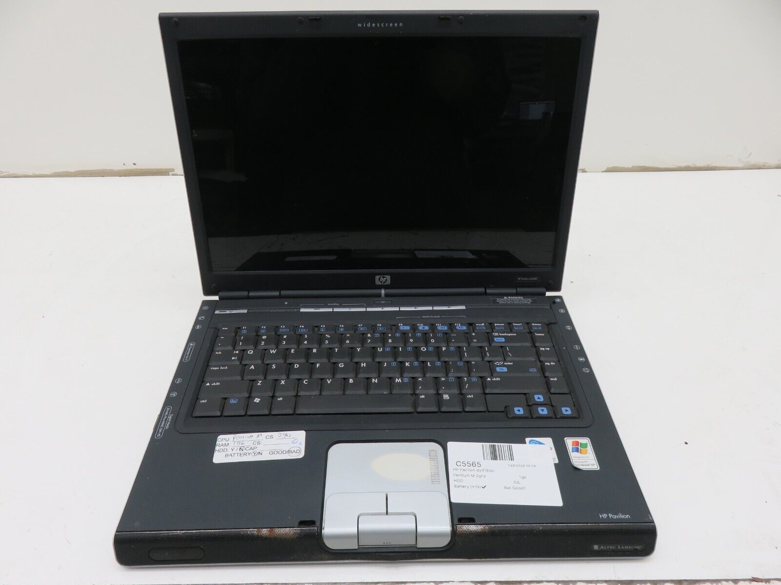 HP Pavilion dv4000 DV4165CL Laptop Intel Pentium M 1GB Ram No HDD,Bad Battery