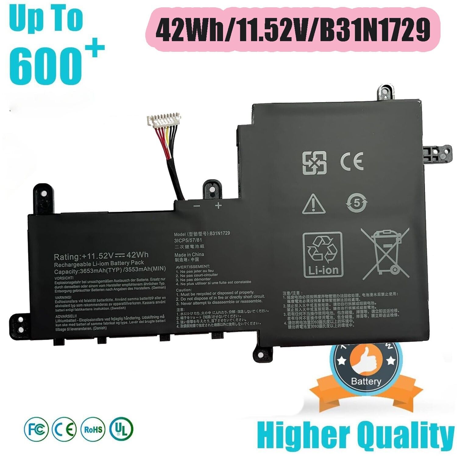 B31N1729 Battery for ASUS VivoBook S15 S530F S530UA S530UN X530FN S530UF 3653mAh