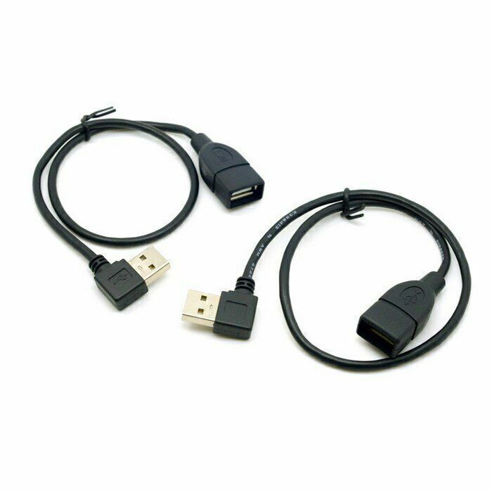 CY  2pcs Left & Right Angled USB 2.0 A Male to USB Female Extension Cable