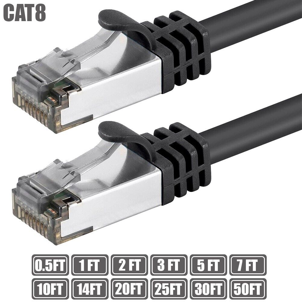 0.5-50FT Cat8 RJ45 Network Ethernet S/FTP Shield Patch Cable 2GHz 40G 26AWG LOT
