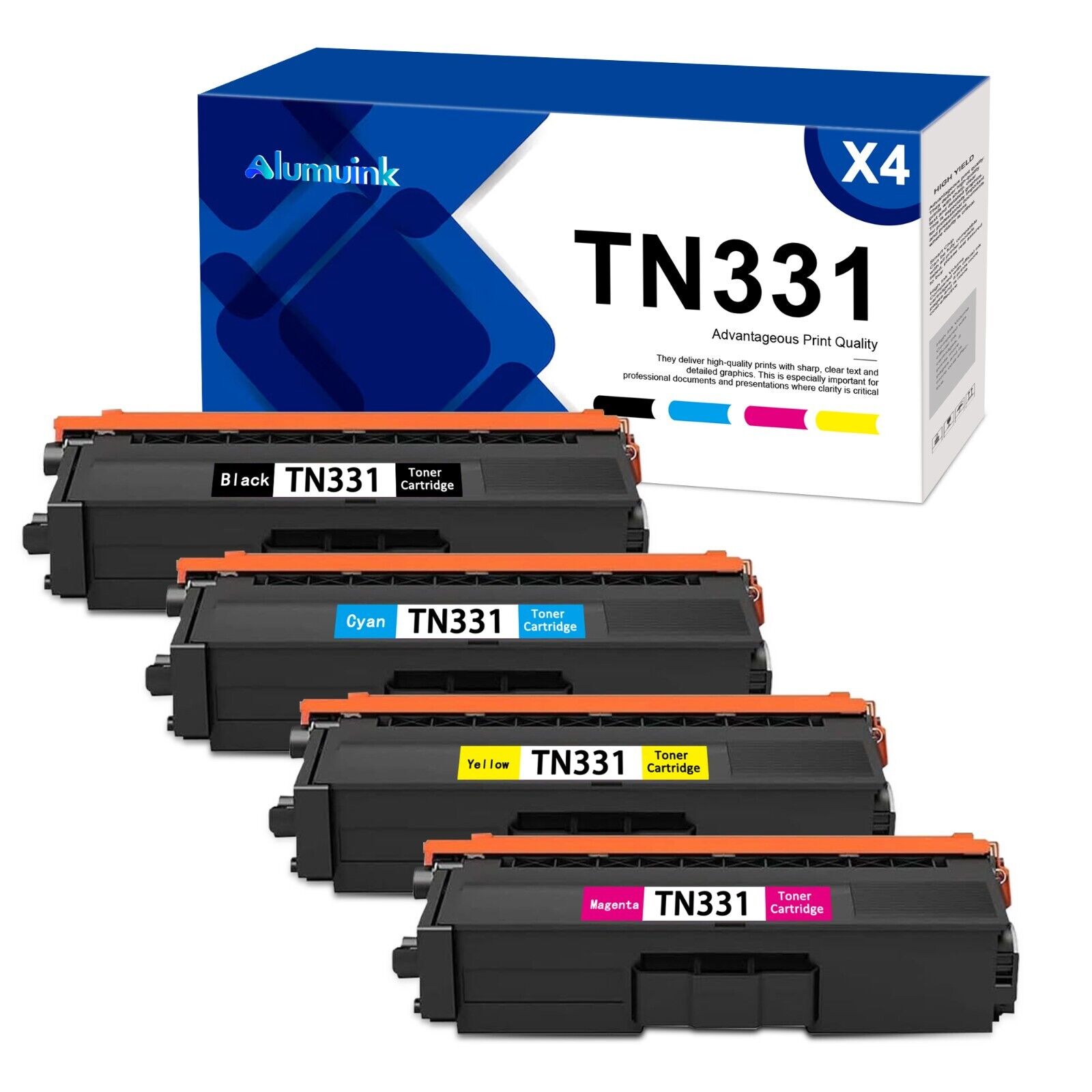 High Yield TN331 Toner Replacement for Brother HL-L8250CDN (1BK/C/M/Y, 4 Pack)