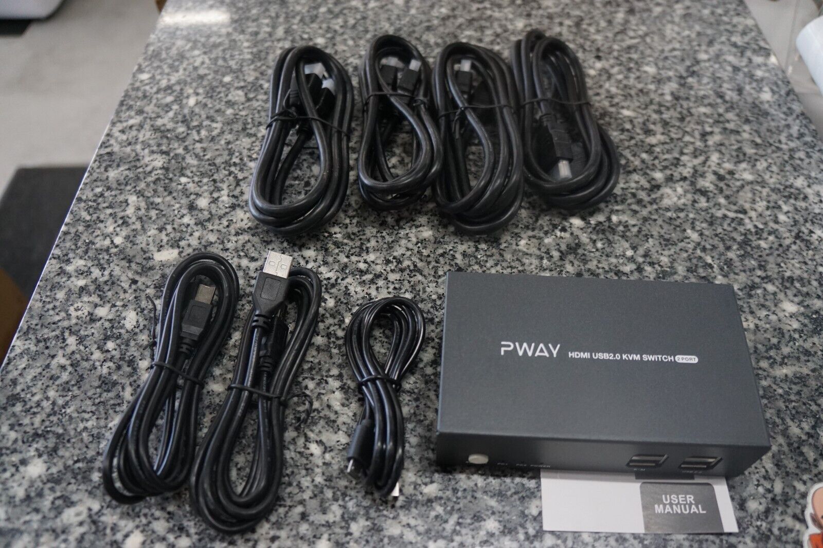 PWAY Dual Monitor HDMI KVM Switch 2 Port, 2 USB 2.0 Hub, 4K@30Hz USB&HDMI Cables