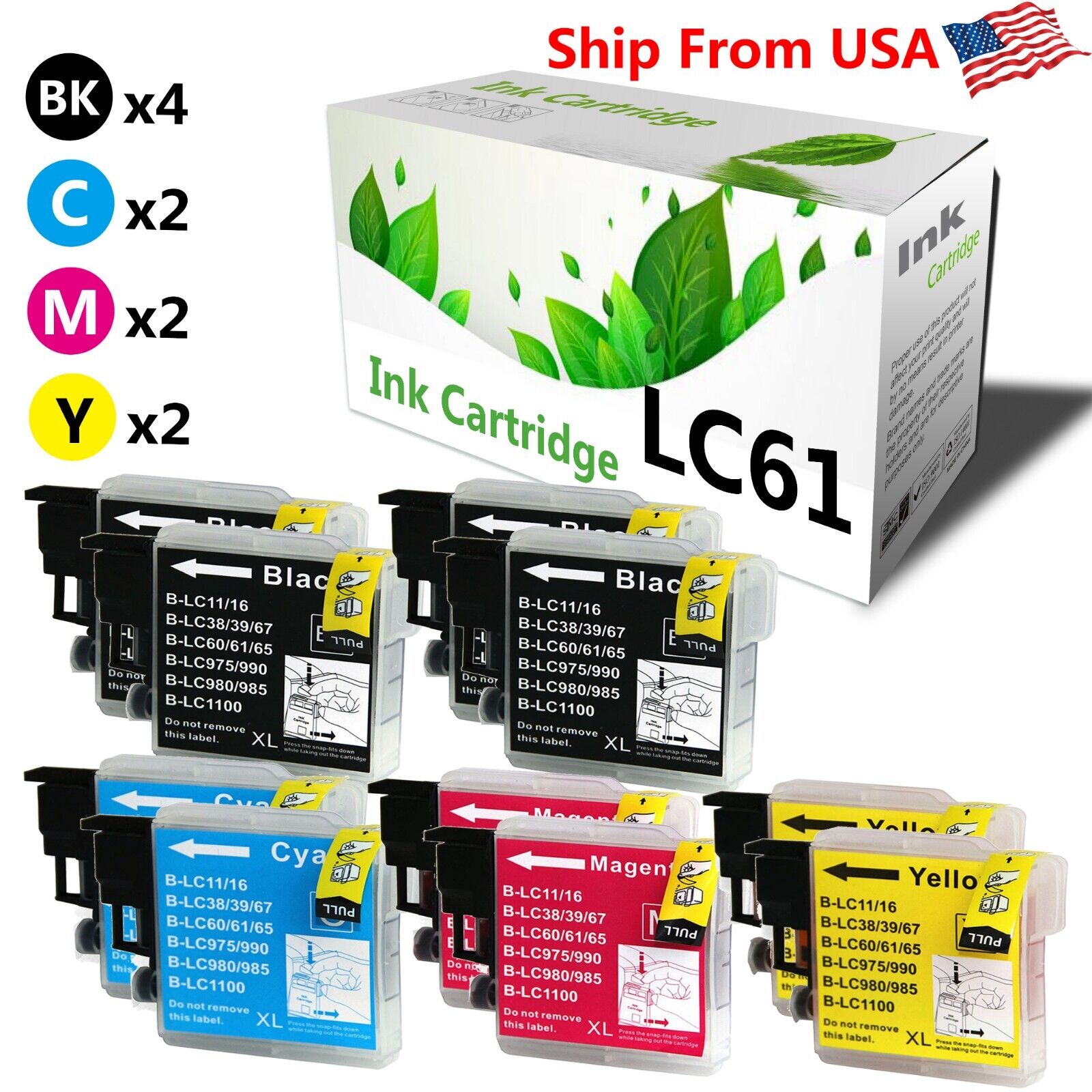 10PK LC-61 LC 61 Ink Cartridge Work With DCP-585CW Printer