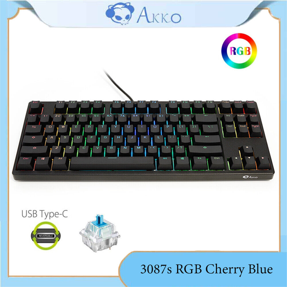 3087S 87-Key Mechanical Gaming Keyboard Cherry RGB Blue LED Rainbow Backlit A+++