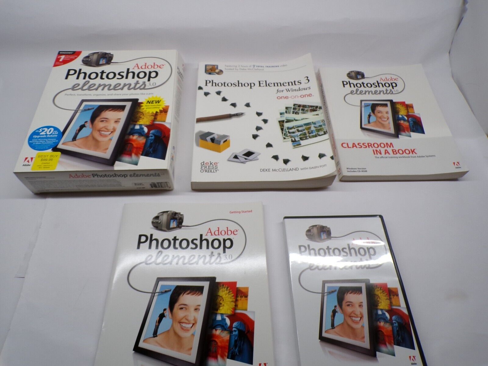 Adobe Photoshop Elements 3.0 Training One on One Classroom in a Book Lot of 3