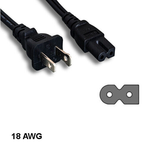 [10X] 6\' Polarized 2 Pin Power Cord NEMA1-15P to IEC-60320 C7 18AWG 10A/125V