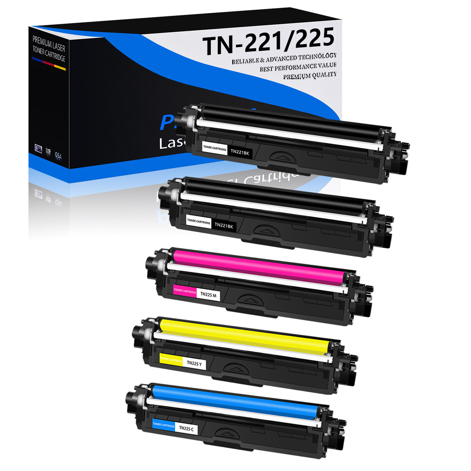 5x TN221 TN225 BK/Y/C/M Color Toner Set for Brother HL-3140CW HL-3170CDW Printer